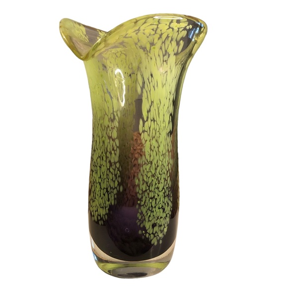 MURANO-STYLE Vtg Heavy Art Glass Vase Purple Clear Green MCM Contemporary - Picture 8 of 10